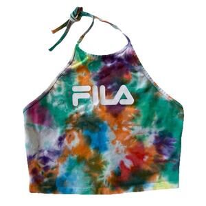 Fila Tie Dye Halter Top Rainbow Crop Logo Festival Rave Pride Tank Size Large